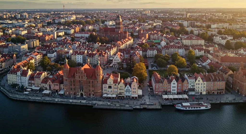 Picturesque view of Gdańsk, Poland, featuring historic architecture, the famous Long Market, and the scenic Baltic coastline