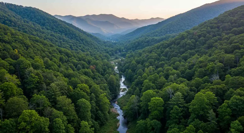 Couple hiking through the stunning Blue Ridge Mountains near Asheville, North Carolina, embracing nature and peaceful moments in a cozy couples retreat