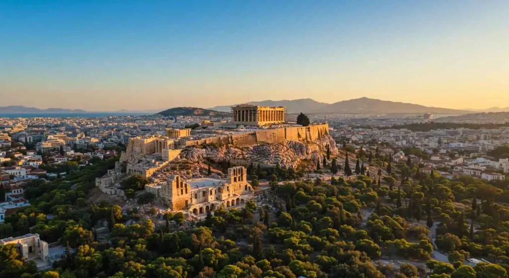 Historical landmarks in Athens, Greece, including the Acropolis and Parthenon