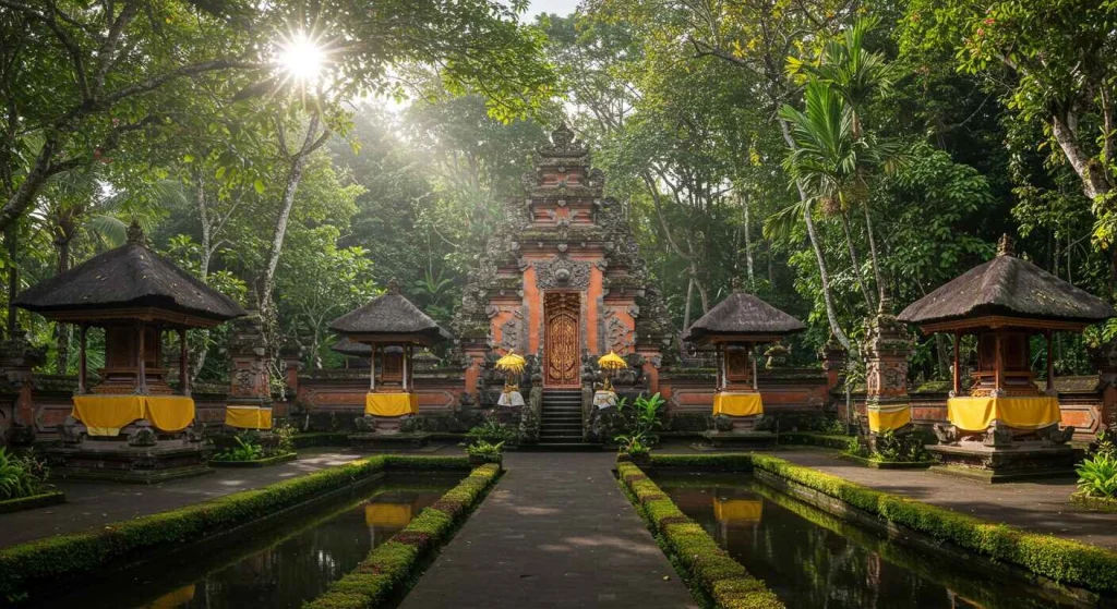 A picturesque view of Bali’s lush rice terraces, tranquil beaches, and vibrant temples, offering the perfect blend of relaxation and adventure in Indonesia’s tropical paradise