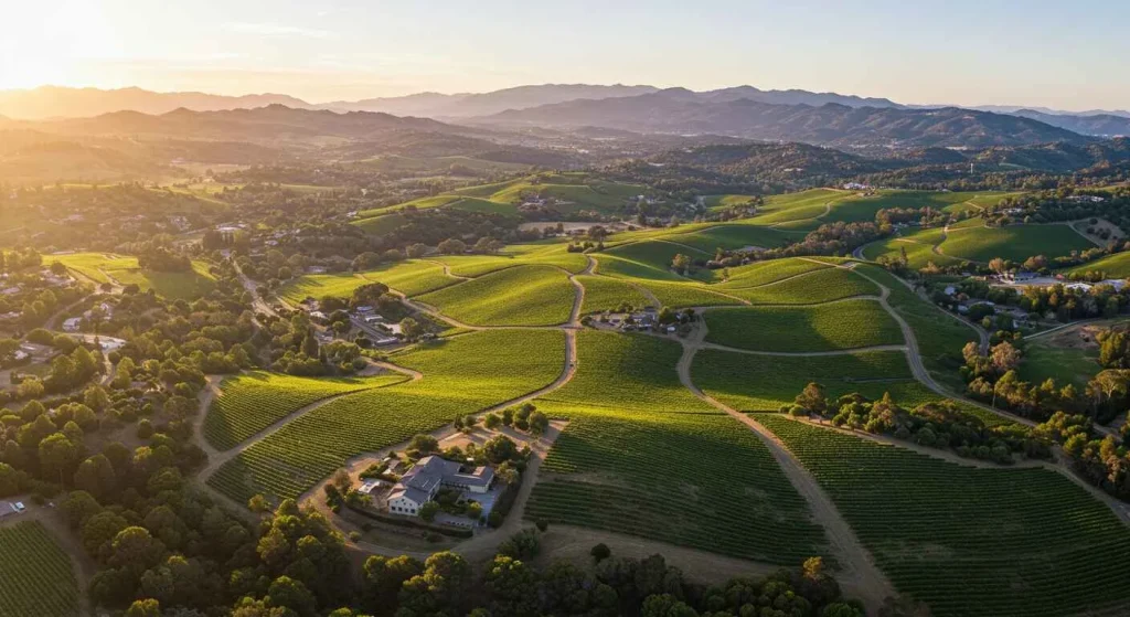 Couple enjoying a romantic wine tasting in the picturesque Napa Valley, California, surrounded by rolling vineyards and scenic landscapes, making it the perfect couples retreat