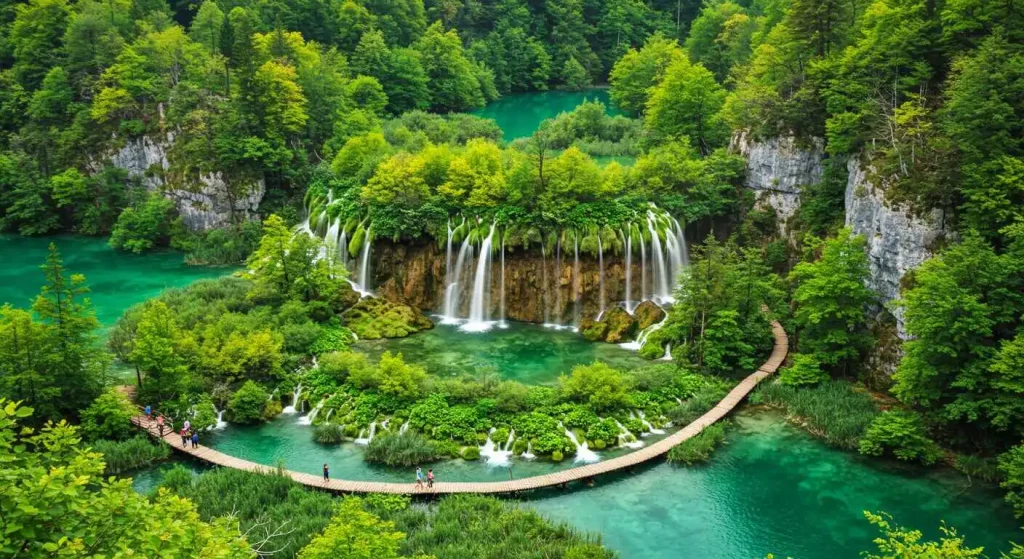 Breathtaking waterfalls and vibrant lakes in Plitvice Lakes National Park, Croatia, a hidden gem in Europe.