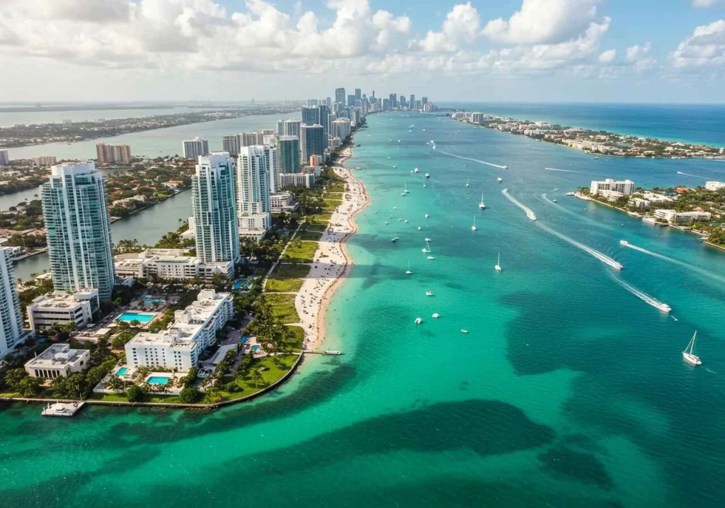 Miami’s beautiful beaches and vibrant nightlife, capturing the essence of one of the top U.S. cities to visit in 2025