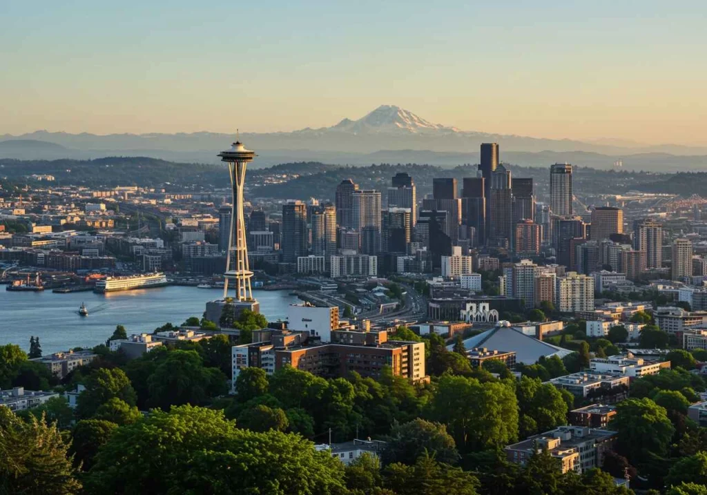 Seattle's iconic Space Needle and lush green landscapes, representing one of the top U.S. cities to visit in 2025