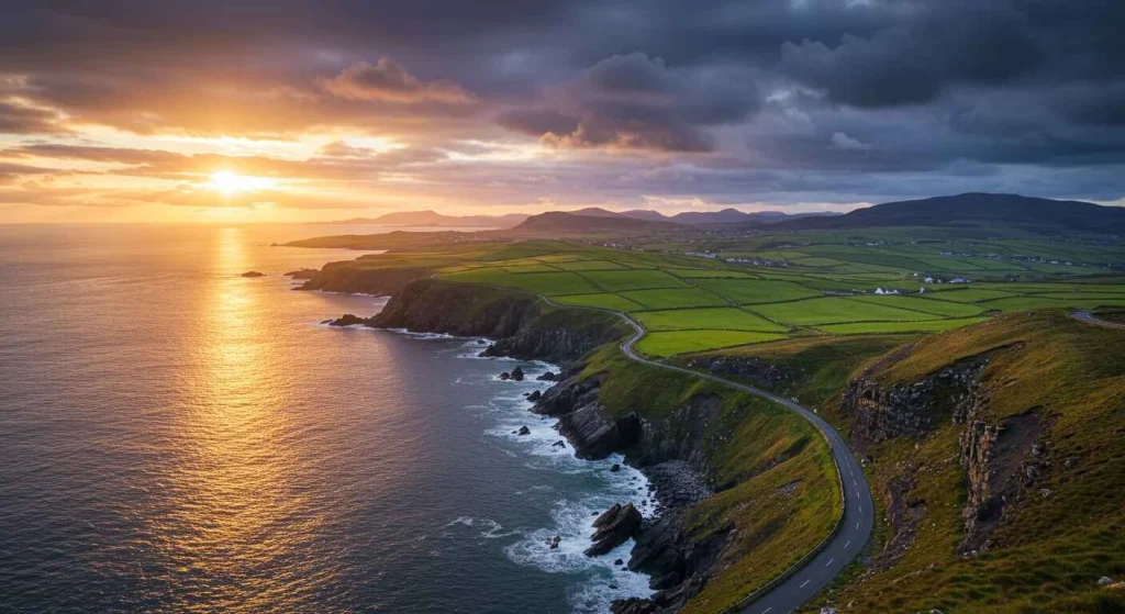 Breathtaking landscapes of Ireland with rolling green hills and dramatic coastlines