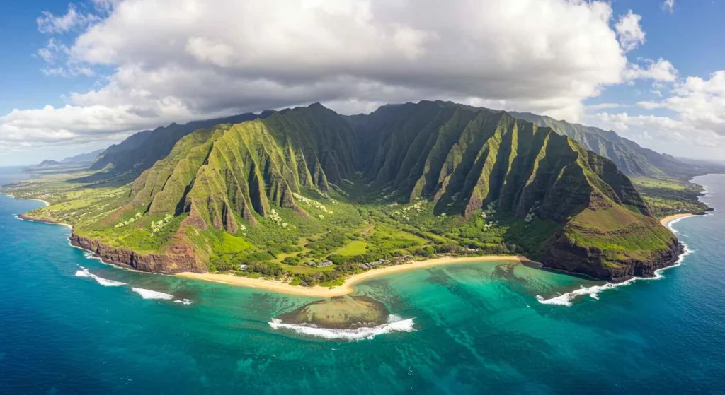 A peaceful view of Lanai’s secluded beaches and rugged landscapes, offering a tranquil escape—one of the best islands to visit in Hawaii for those seeking peace and luxury