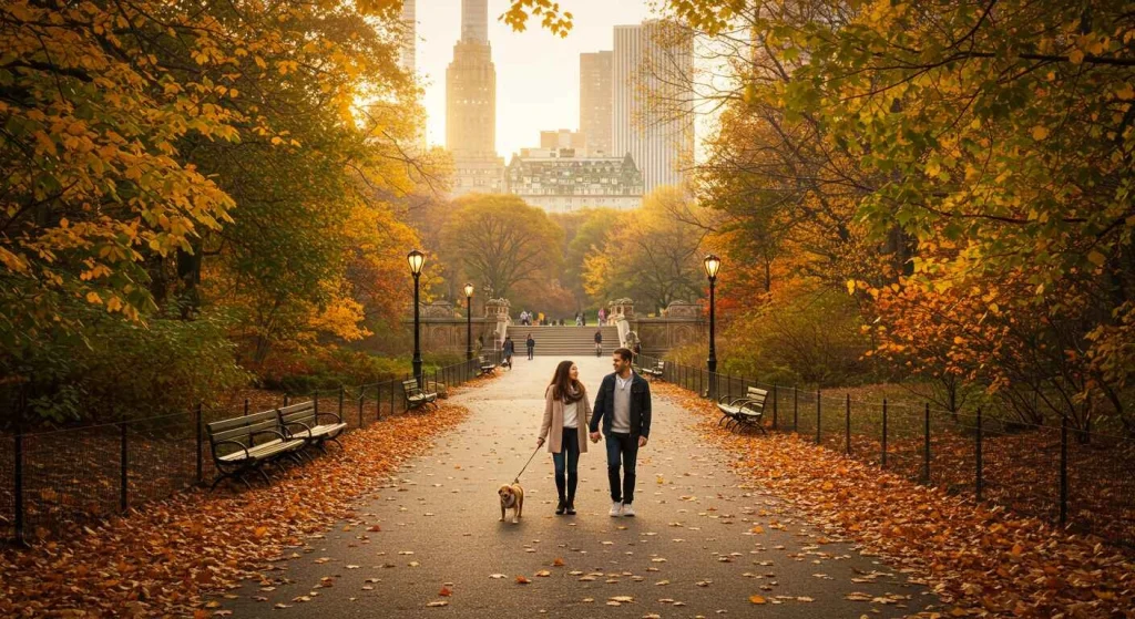 People strolling through Central Park in New York City